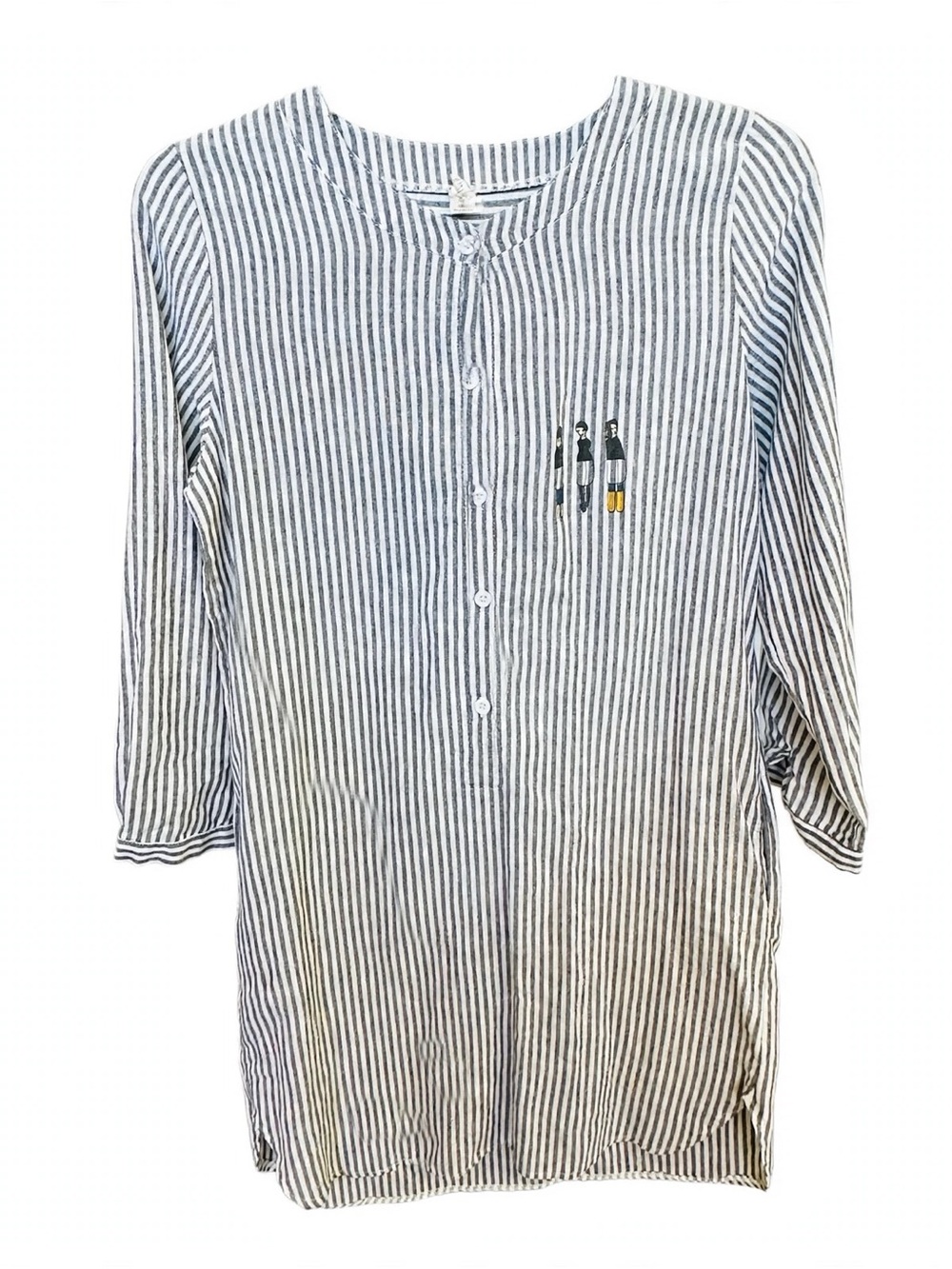 K-Fashion ETO Vertical Stripe Kaftan Dress / Tunic with Doll Embroidery M